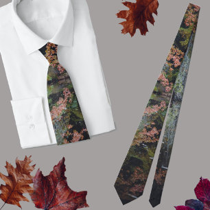 Colorful trees reflecting upon the calm water neck tie