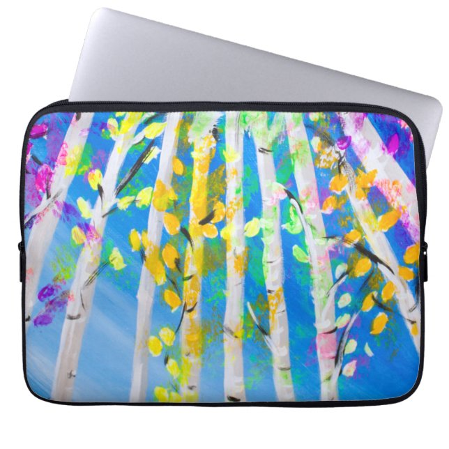 Colorful Trees with Neon Leaves Painting Laptop Sleeve (Front)