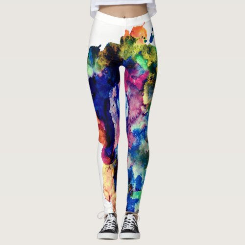 Colorful Trendy Abstract Watercolor Paint Splatter Leggings
