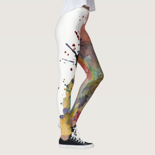 Colorful Trendy Bold Abstract Watercolor Splashes Leggings