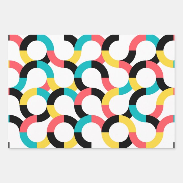 Colorful, trendy, cheerful, fun modern geometric wrapping paper sheets (Front)