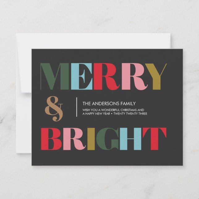 Colorful Trendy Merry & Bright Christmas  Holiday Card (Front)