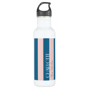 Colorful Trendy Modern Navy Nautical Blue Stripes  Stainless Steel Water Bottle