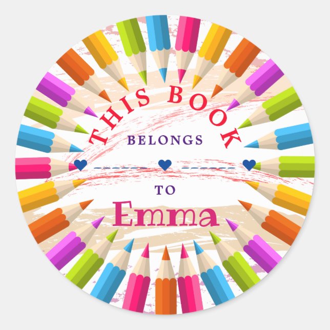 Colorful Trendy Personalized Pencils Bookplate (Front)