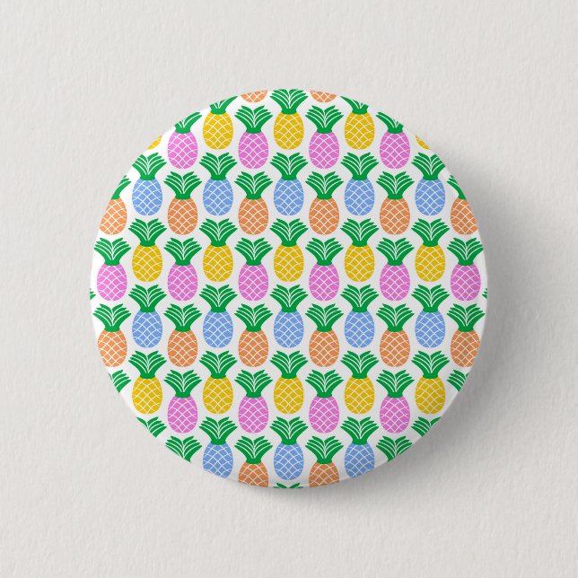 Colorful Trendy Pineapple Pattern Pinback Button (Front)