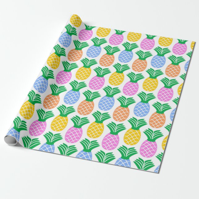 Colorful Trendy Pineapple Pattern Wrapping Paper (Unrolled)