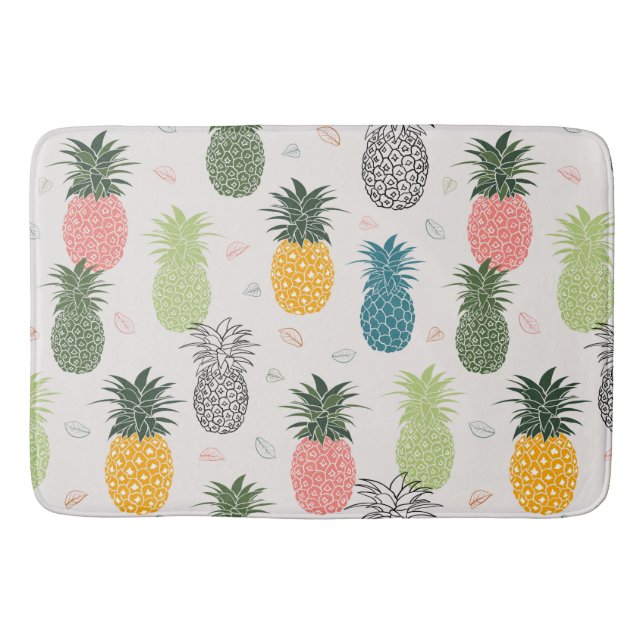 Colorful Trendy Pineapples Bath Mat (Front)