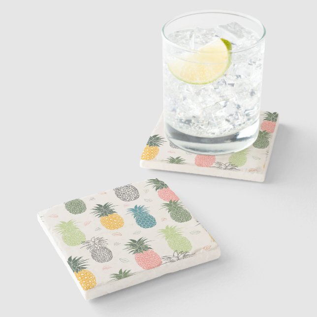 Colorful Trendy Pineapples Stone Coaster (Side)