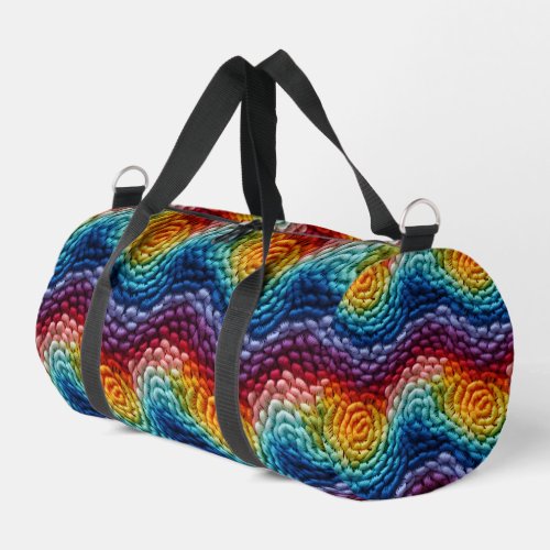 Colorful Trendy Rainbow Knitted Pattern Duffle Bag
