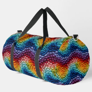 Colorful Trendy Rainbow Knitted Pattern Duffle Bag