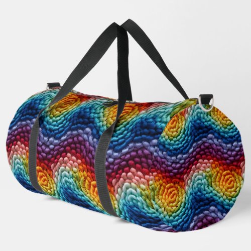 Colorful Trendy Rainbow Knitted Pattern Duffle Bag