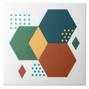 Colorful trendy retro geometric green blue white ceramic tile