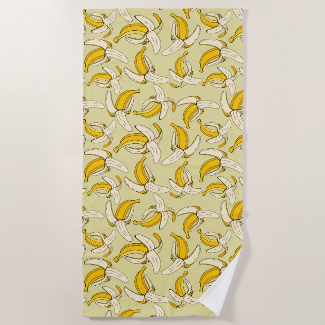 Colorful Trendy Tropical Banana Print Food Pattern Beach Towel (Front)