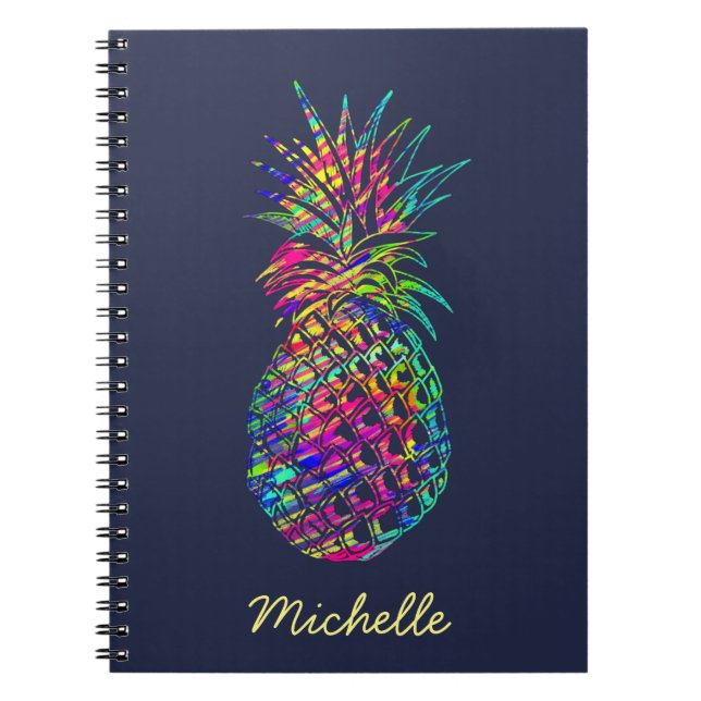 Colorful Trendy Tropical Pineapple Art Notebook (Front)