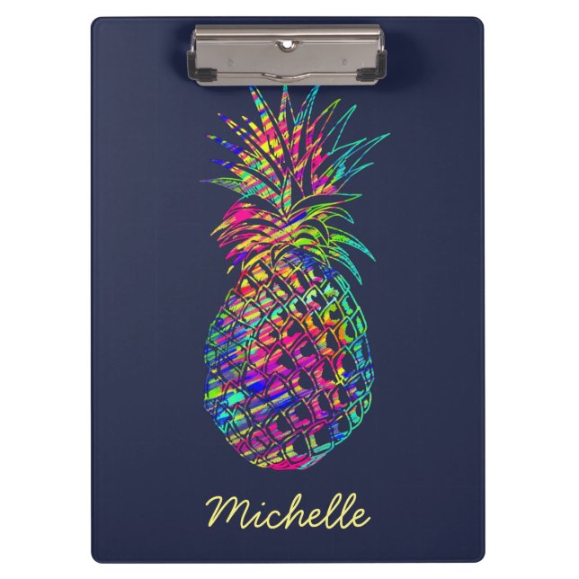 Colorful Trendy Tropical Pineapple Personalised Clipboard (Front)