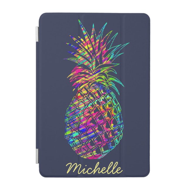 Colorful Trendy Tropical Pineapple Personalised iPad Mini Cover (Front)