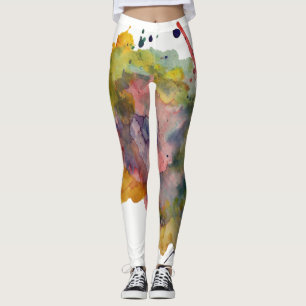 Colorful, Trendy Warm Abstract Watercolor Splashes Leggings
