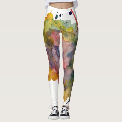 Colorful Trendy Warm Abstract Watercolor Splashes Leggings