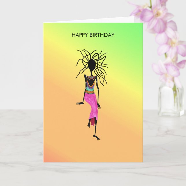 Colorful, Trendy Warrior Woman Happy Birthday Card (Orchid)
