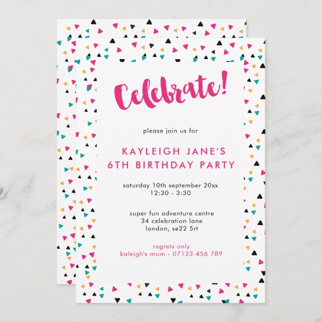 Colorful Triangle Confetti Party Invitation (Front/Back)