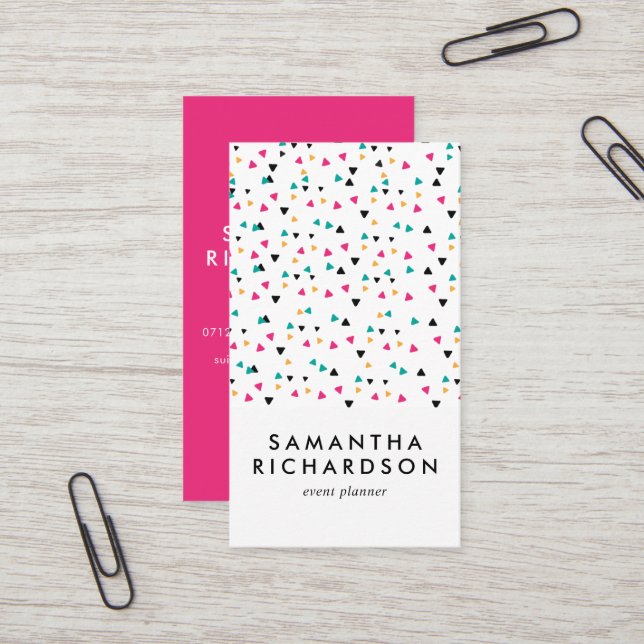 Colorful Triangle Confetti Pattern Business Card (Front/Back In Situ)