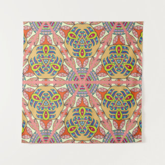 Colorful triangle patchwork, hand-drawn art. tapestry