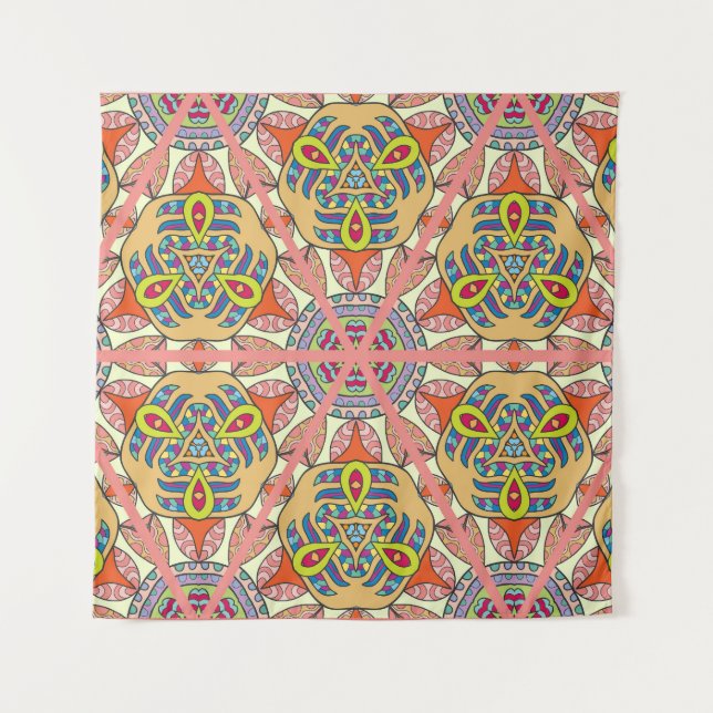 Colorful triangle patchwork, hand-drawn art. tapestry (Front)