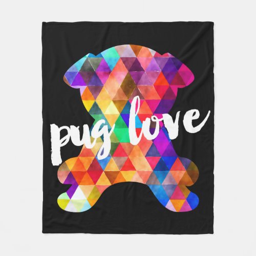 Colorful Triangle Pattern Pug Silhouette Pug Love Fleece Blanket