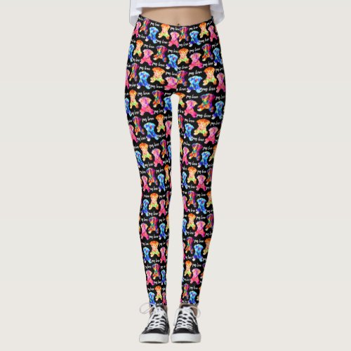 Colorful Triangle Pattern Pug Silhouette Pug Love Leggings