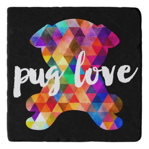 Colorful Triangle Pattern Pug Silhouette Pug Love Trivet