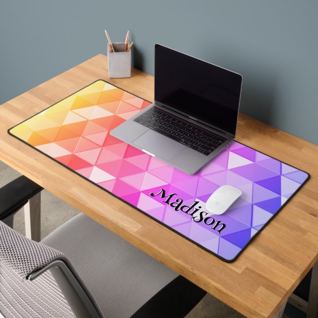 Colorful triangle retro geometry pattern Monogram  Desk Mat (Office 2)