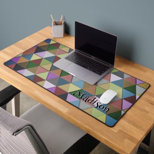 Colorful triangle retro geometry pattern Monogram  Desk Mat