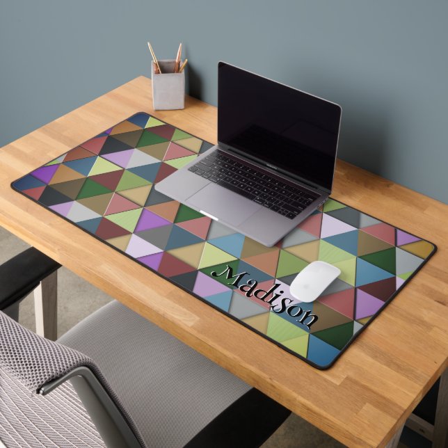 Colorful triangle retro geometry pattern Monogram  Desk Mat (Office 2)