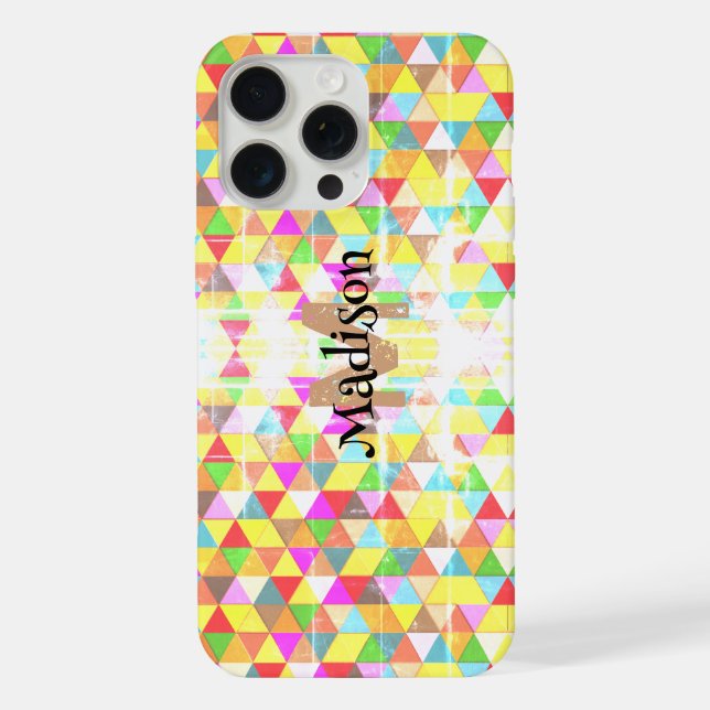 Colorful triangle retro geometry pattern Monogram Iphone Case (Back)