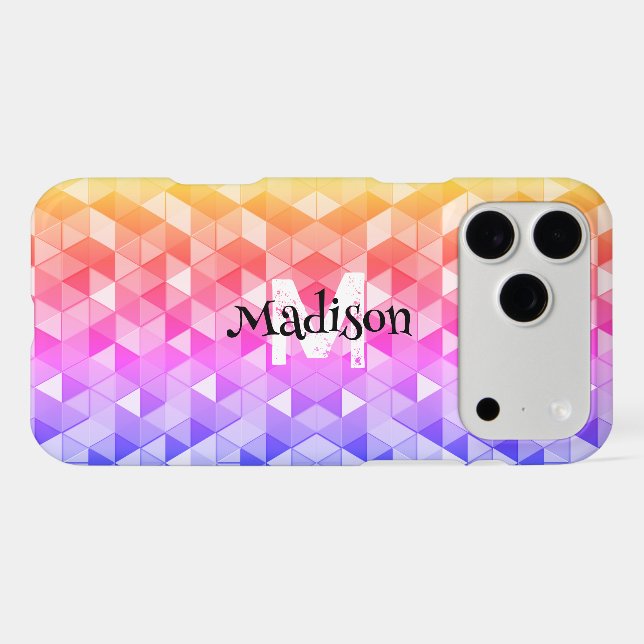 Colorful triangle retro geometry pattern Monogram iPhone Case (Back Horizontal)
