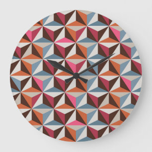 Colorful Triangle Tiles: Vintage Mosaic Large Clock