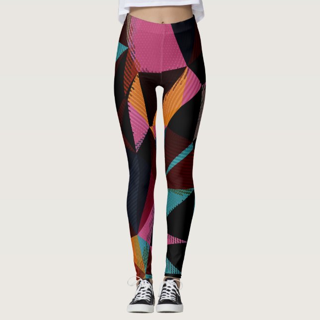Colorful Triangles Abstract Geometric Background. Leggings (Front)