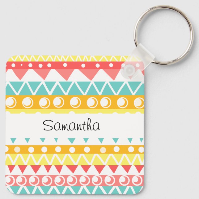 Colorful Triangles And Circles Keychain (Back)