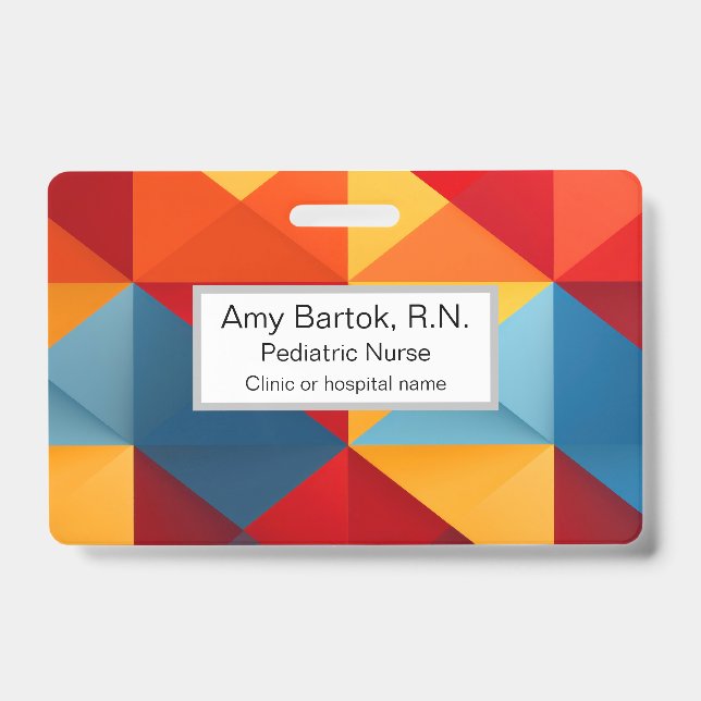 Colorful triangles background badge (Front)