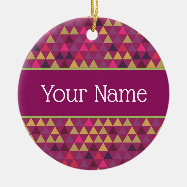 Colorful Triangles Custom Name Ceramic Ornament (Front)