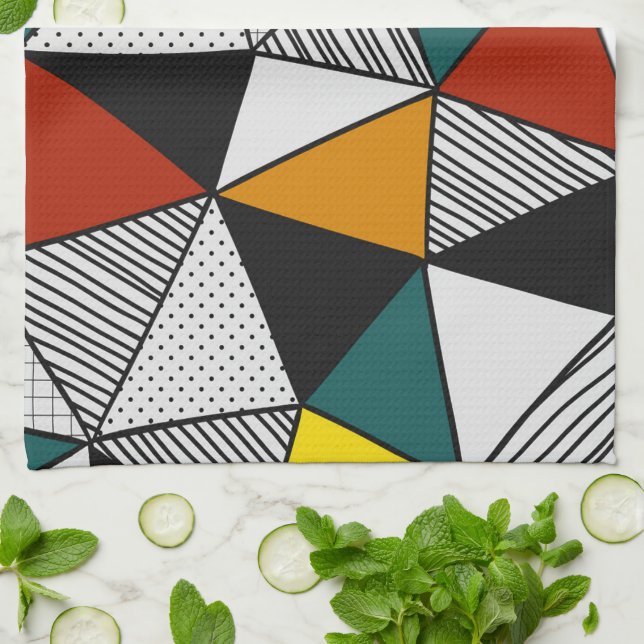 colorful triangles geometric pattern kitchen towel (Folded)