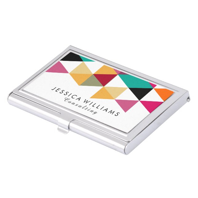 Colorful Triangles Modern Design Case For Business Cards (Front)