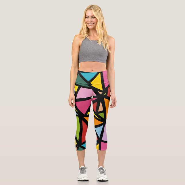 Colorful triangles pattern 3 capri leggings (Front)