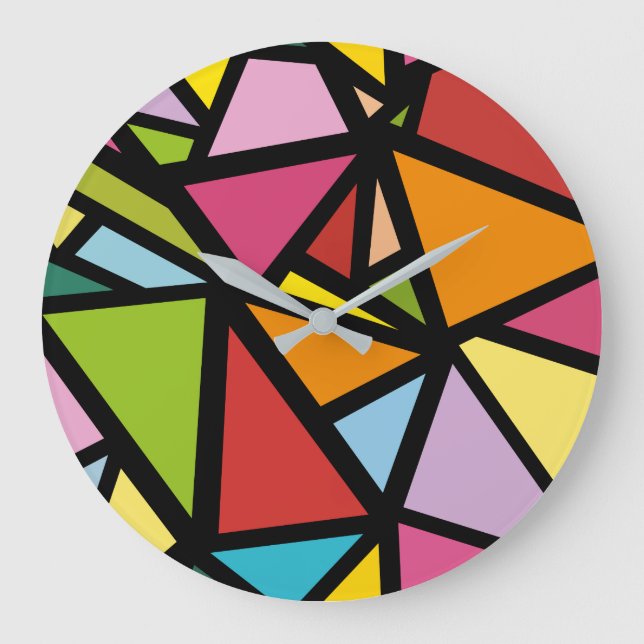 Colorful triangles pattern 3 large clock (Front)