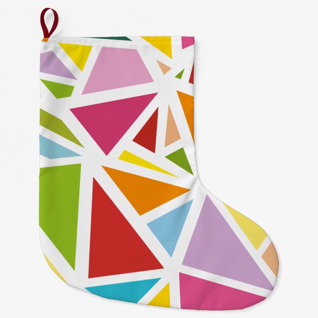 Colorful triangles pattern 4 large christmas stocking (Front)