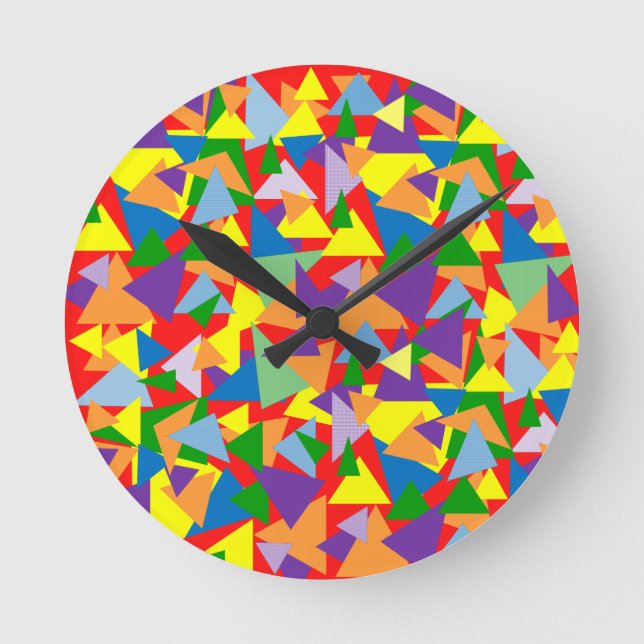 Colorful Triangles Round Clock (Front)