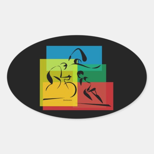Colorful Triathlon Abstract Oval Sticker