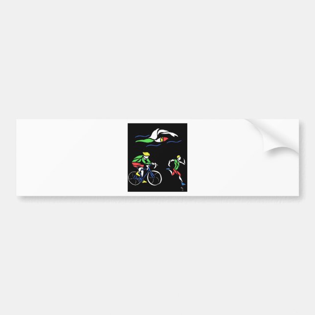 Colorful Triathlon Design Bumper Sticker (Front)