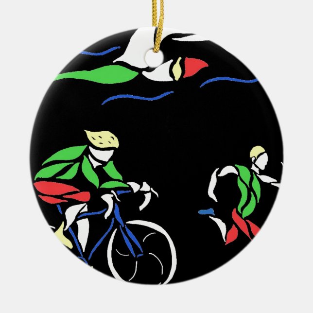 Colorful Triathlon Design Ceramic Ornament (Front)