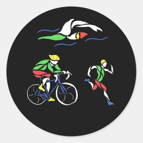 Colorful Triathlon Design Classic Round Sticker